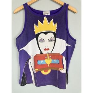 Vintage 90s Disney Evil Queen Tank Top L Purple Snow White Villain Heart Box